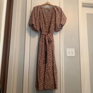 Lush Floral Puff Sleeve Midi Dress Size S